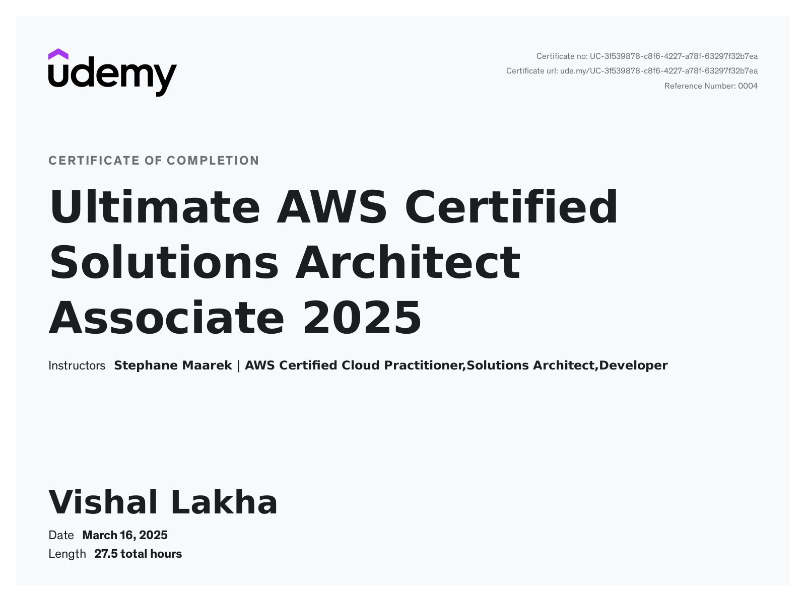 Udemy - Ultimate AWS Solutions Architech Associate Exam 2025